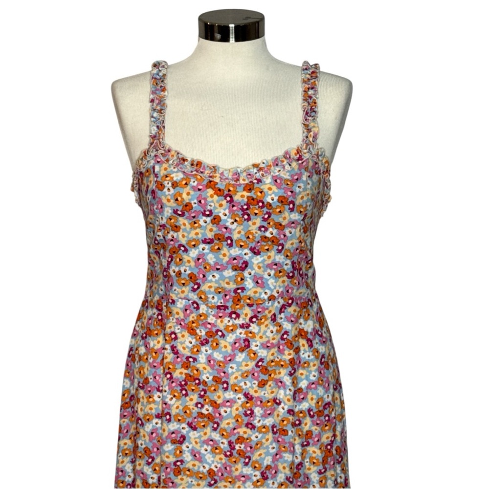 FAITHFULL THE BRAND NOEMIE MIDI DRESS IN TURNESOL FLORAL PRINT RUFFLE STRAP US 4 - Picture 4 of 14